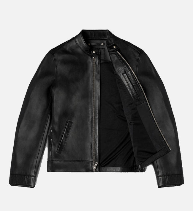 Men's Black Cafe Racer Leather Jacket