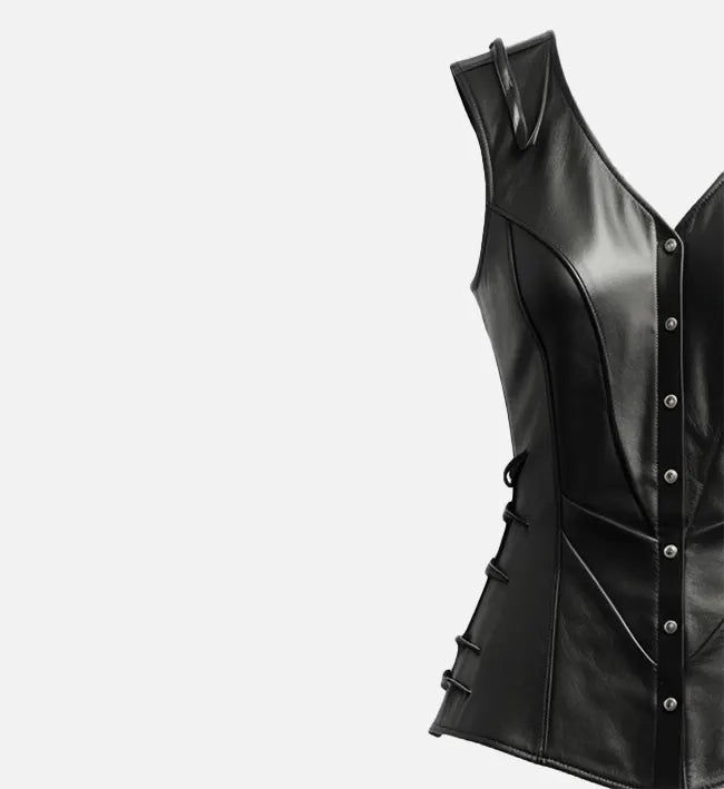 Women's Vintage Black Leather Vest