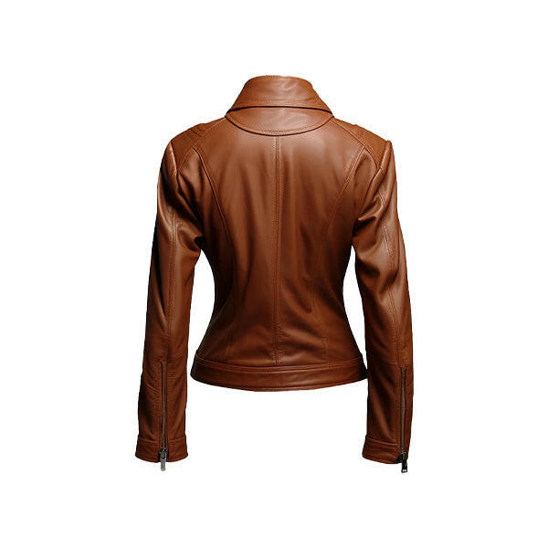 Women's Cafe Racer Brown Leather Jacket