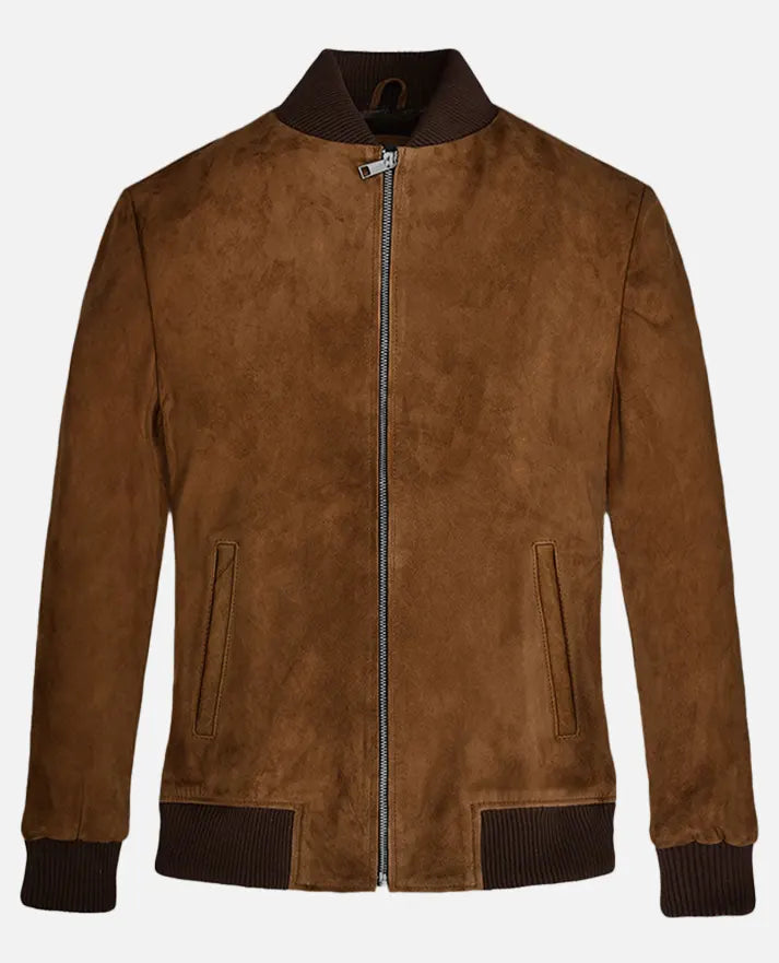 Men's Brown Suede Bomber Jacket