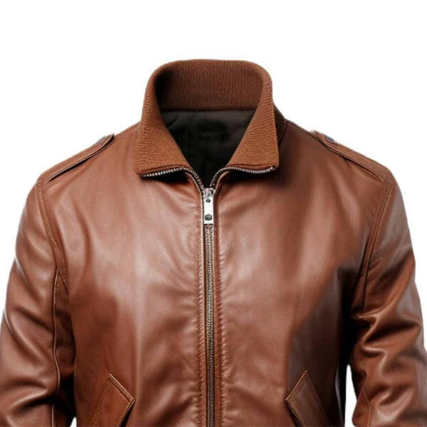 Men's Brown Slim Fit Bomber Leather Jacket