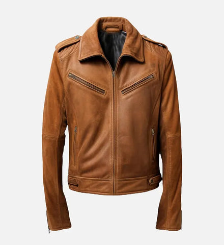 Men's Suede Leather Jacket Camel Brown