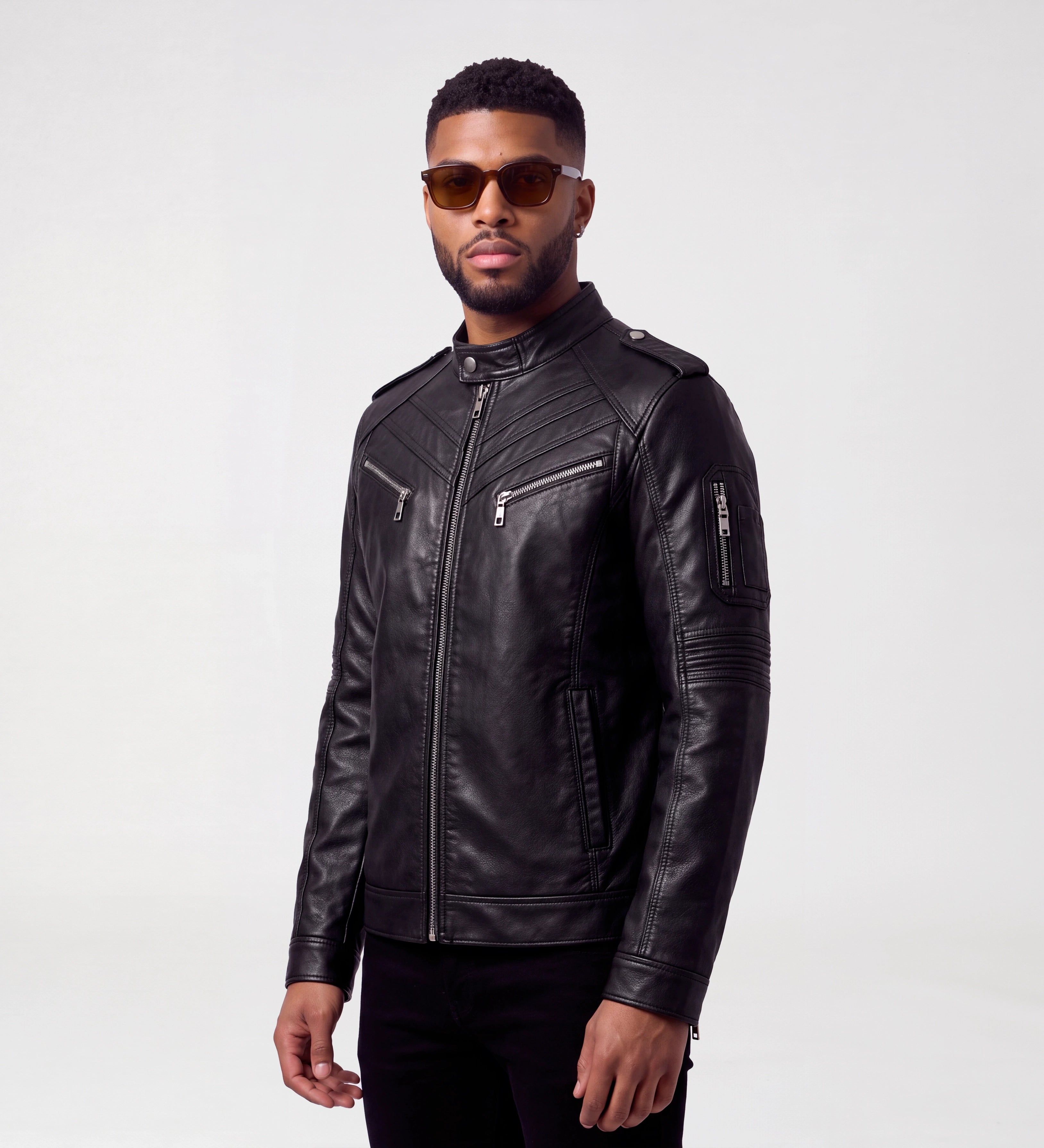Mens Slim Fit Black Biker Leather Jacket
