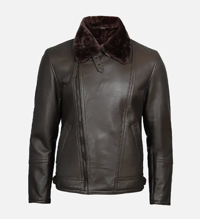 Men's Dark Brown Shearling Leather Moto Jacket