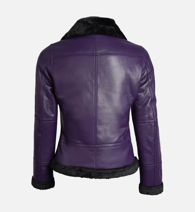 Women's Purple Shearling Leather Bomber Jacket