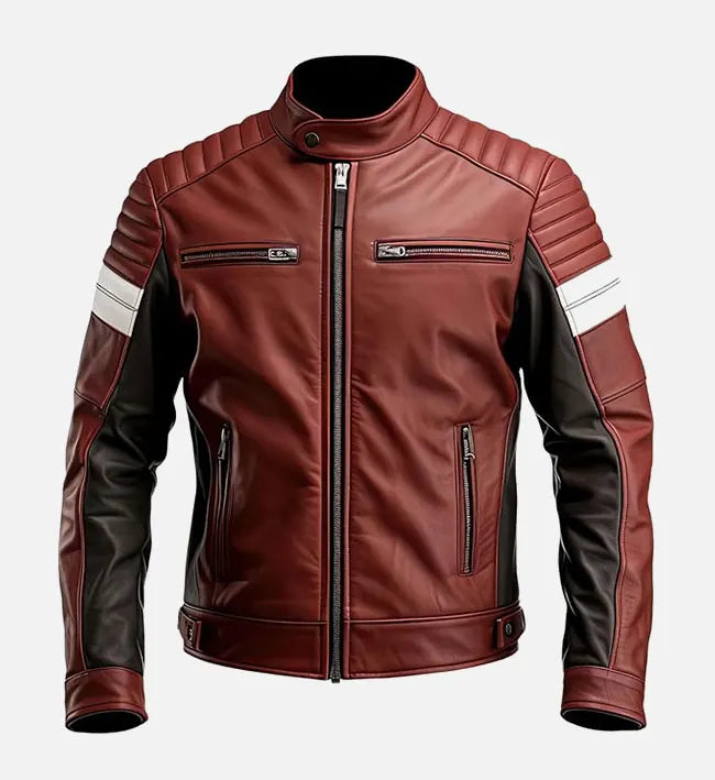 Men’s Maroon Brown Moto Biker Leather Jacket