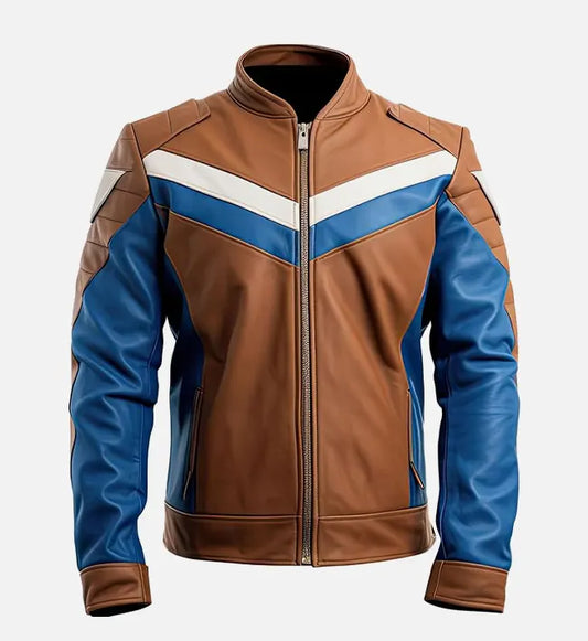 Men’s Sapphire Blue Brown Cafe Racer Leather Jacket