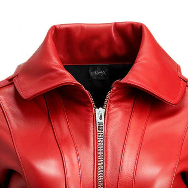 Women's Red Bomber Leather Jacket