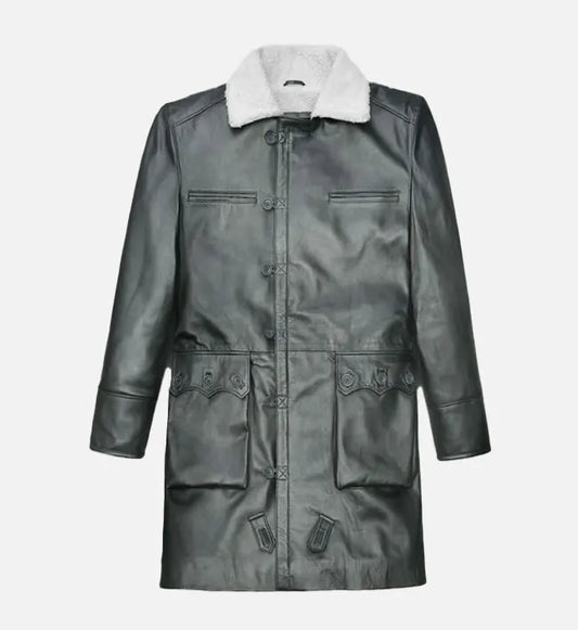 Men's Metallic Lurex Gray Leather Trench Coat