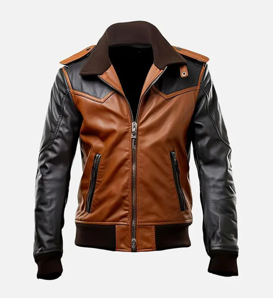 Men’s Brown Black Flying Pilot Aviator Leather Jacket