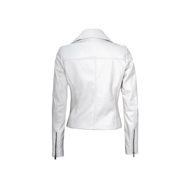Women's Moto Style White Leather Jacket