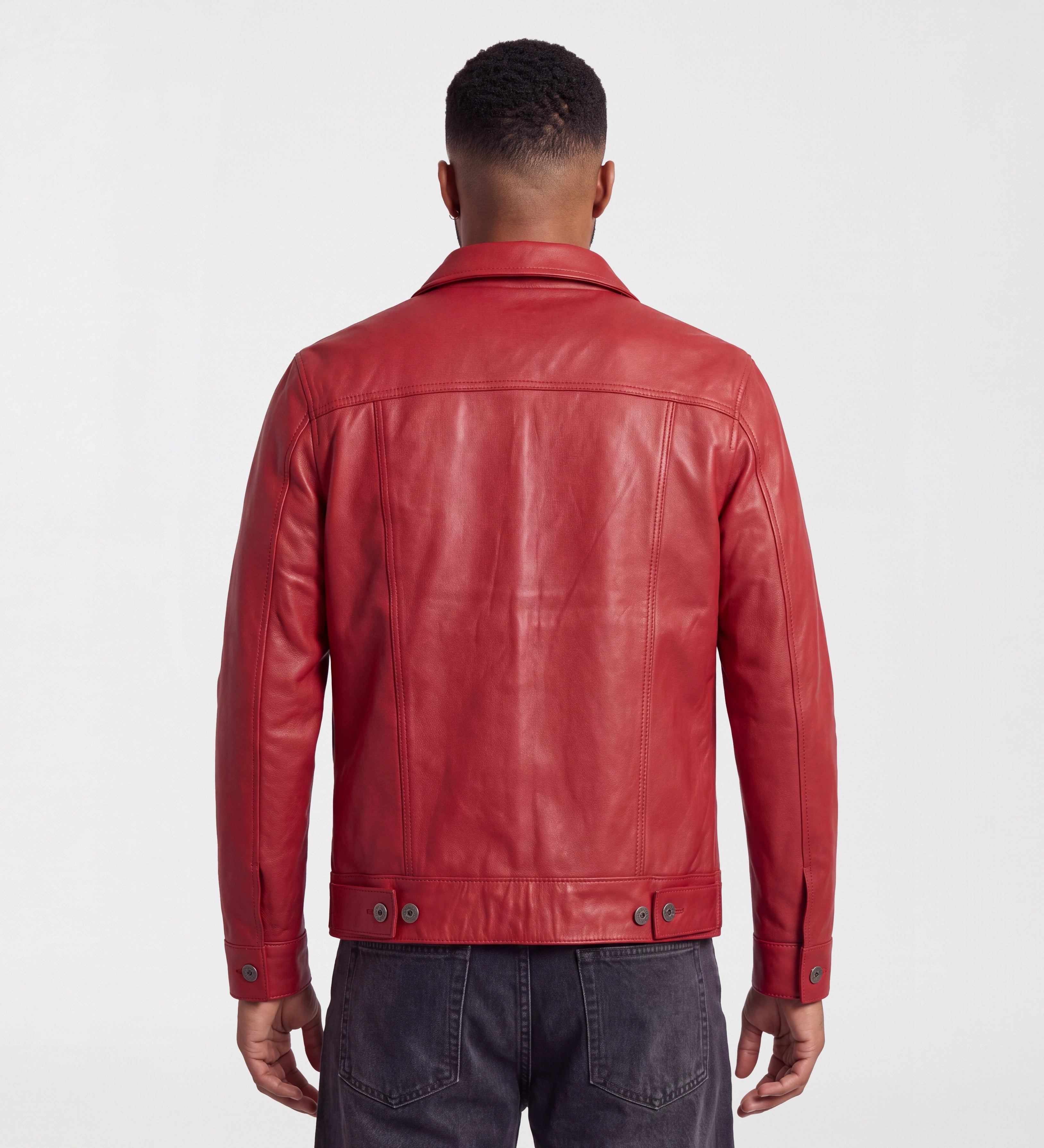 Mens Red Trucker Leather Jacket