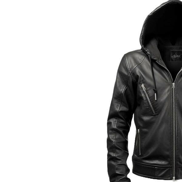 Men's Black Hooded Leather Jacket