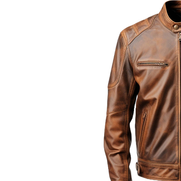 Men's Brown Distressed Cafe Racer Leather Jacket
