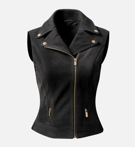 Women's Black Suede Leather Vest