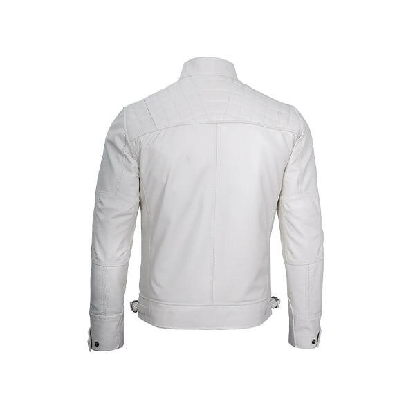 Men's Classic White Leather Cafe Racer Jacket