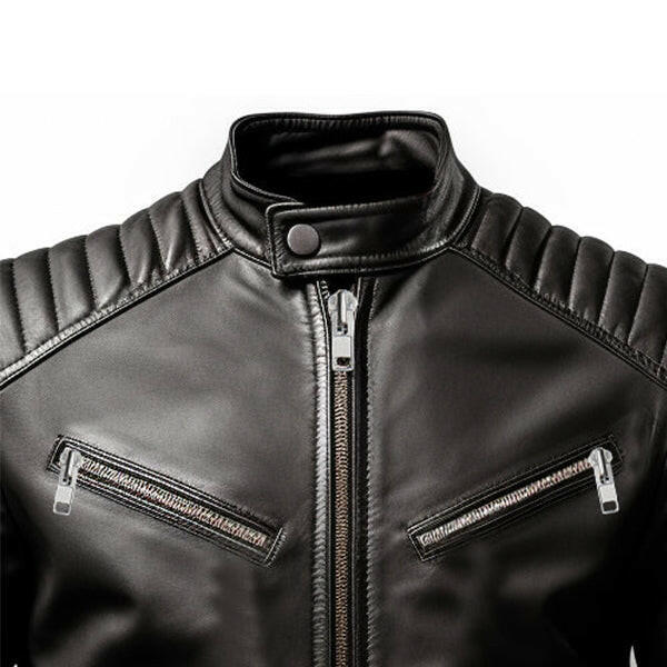 Men's Harvey Black Cafe Racer Leather Jacket