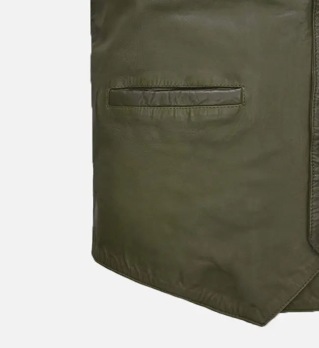 Men's Green Washed and Wax Leather Vest