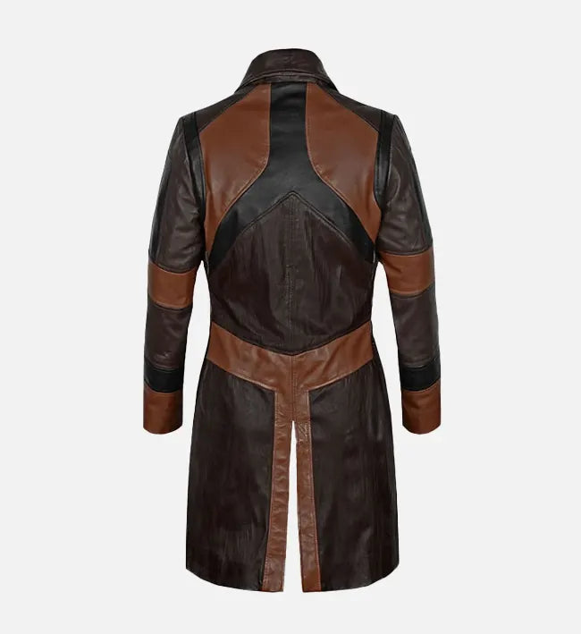 Women's Black and Brown Leather Coat