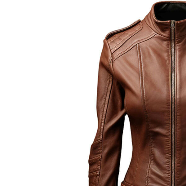 Women's Bike Style Brown Leather Jacket