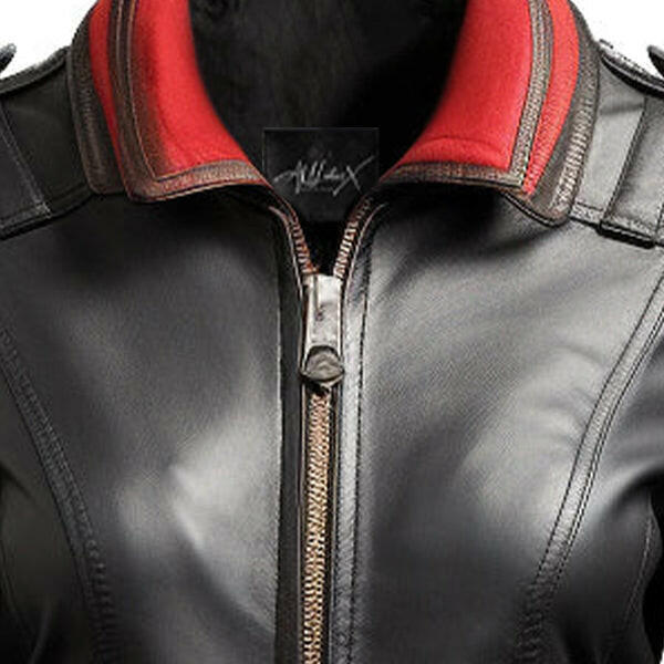 Women's Black & Red Bomber Leather Jacket