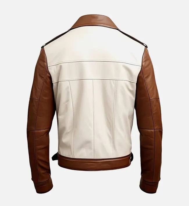 Men’s Brown & White Leather Trucker Jacket