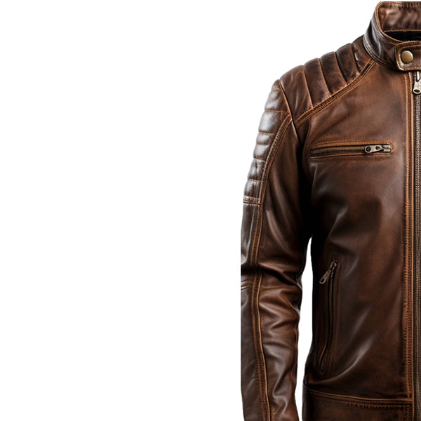 Men's Leo Distressed Brown Cafe Racer Leather Jacket