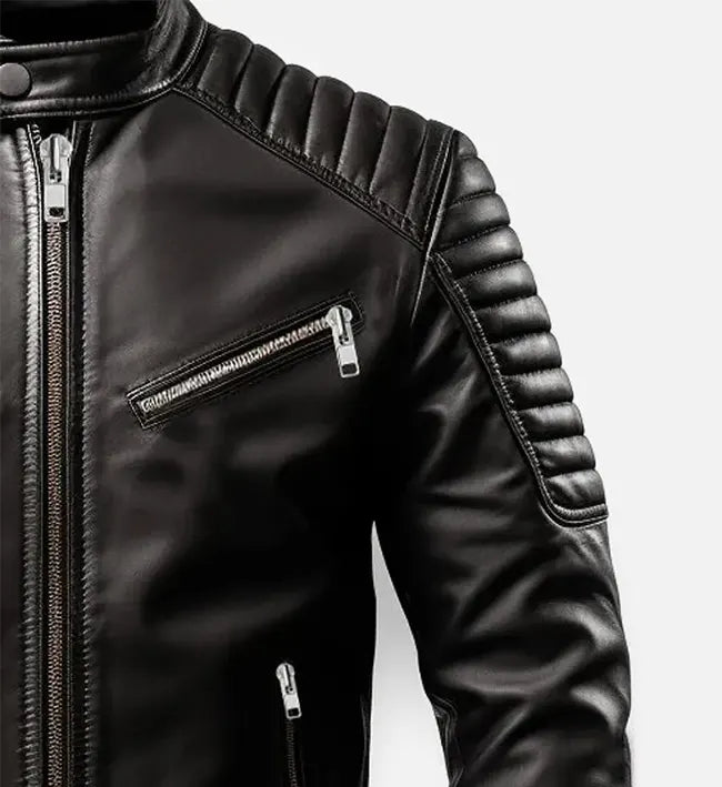 Men's Harvey Black Cafe Racer Leather Jacket