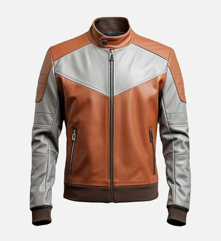 Men's Rust Ash Grey Motorcycle Leather Jacket