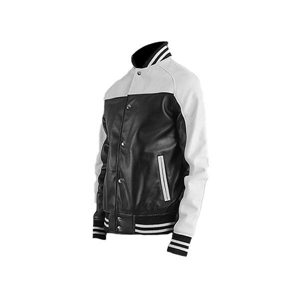 Men's Black & White Leather Varsity Jacket