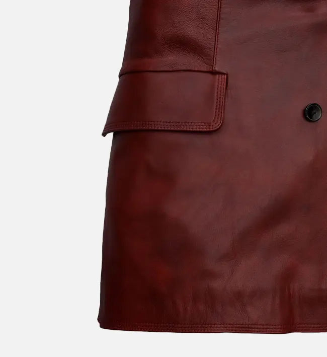 Women's Red Leather Trench Coat