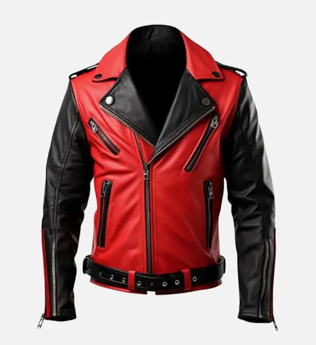 Men's Red and Black Biker Leather Jacket