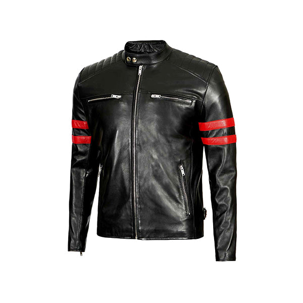 Men’s Red Stripes Black Biker Jacket