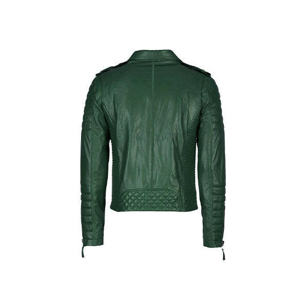 Men's Green Moto Biker Slim Fit Leather Jacket