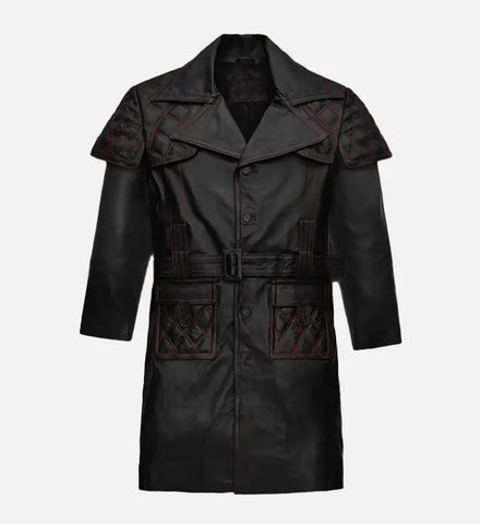 Men's Leather Black Long Coat