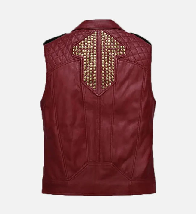 Men's Red and Black Leather Vest