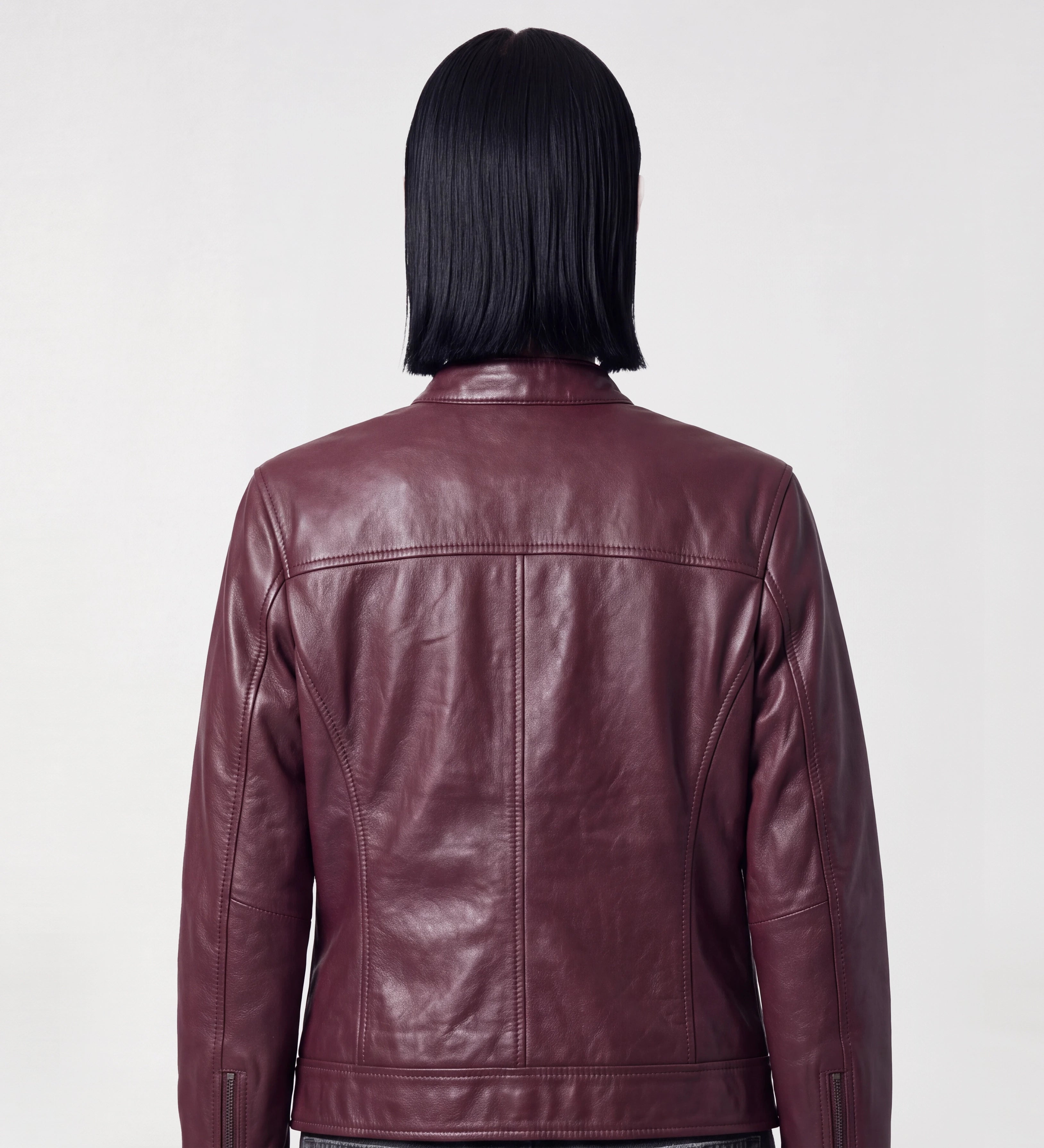 Women Maroon Leather Moto Jacket