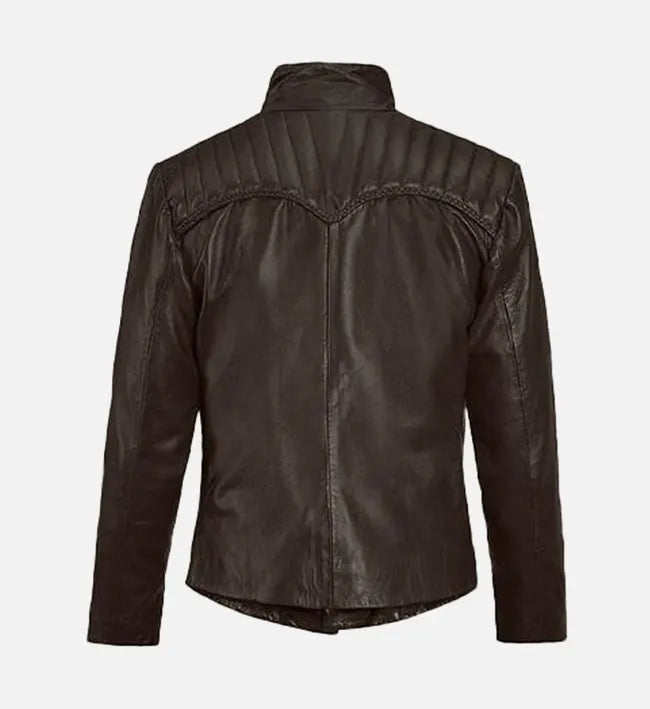 Men's Quilted Shoulder Brown Leather Jacket