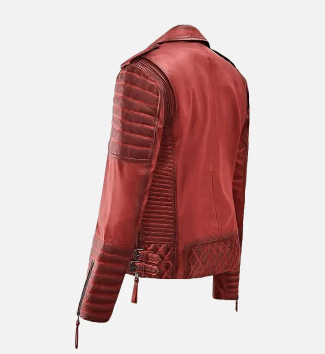 Women's Burnt Red Biker Leather Jacket