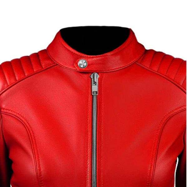 Women's Red Cafe Racer Leather Jacket
