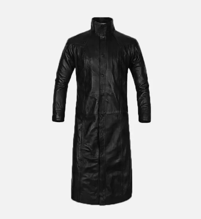 Men's Black Leather Trench Coat