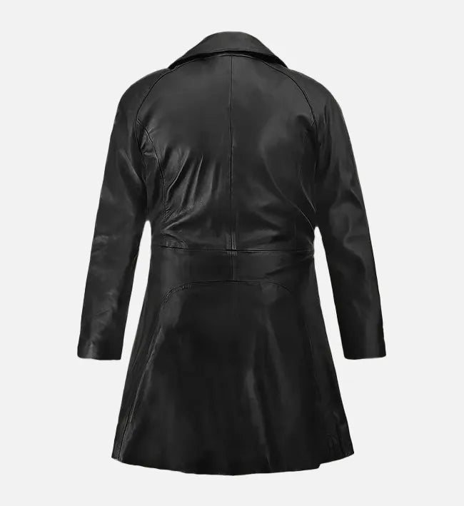 Women's Black Leather Trench Coat