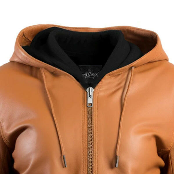 Women's Brown Leather Jacket With Hood