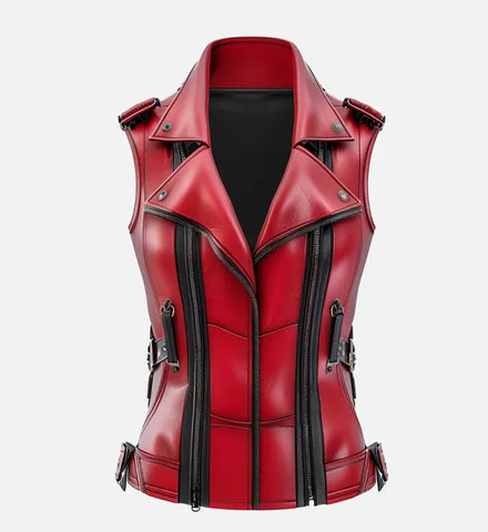 Women's Sophie Red Leather Vest