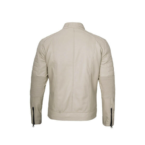 Men's Beige Cafe Racer Leather Jacket