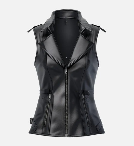 Women's Stylish Black Leather Vest