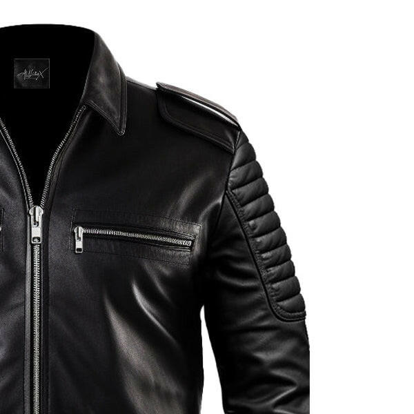Men's Slimfit Cafe Racer Style Black Leather Jacket