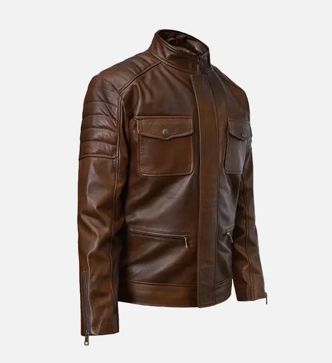 Men's Slim Fit Brown Leather Jacket