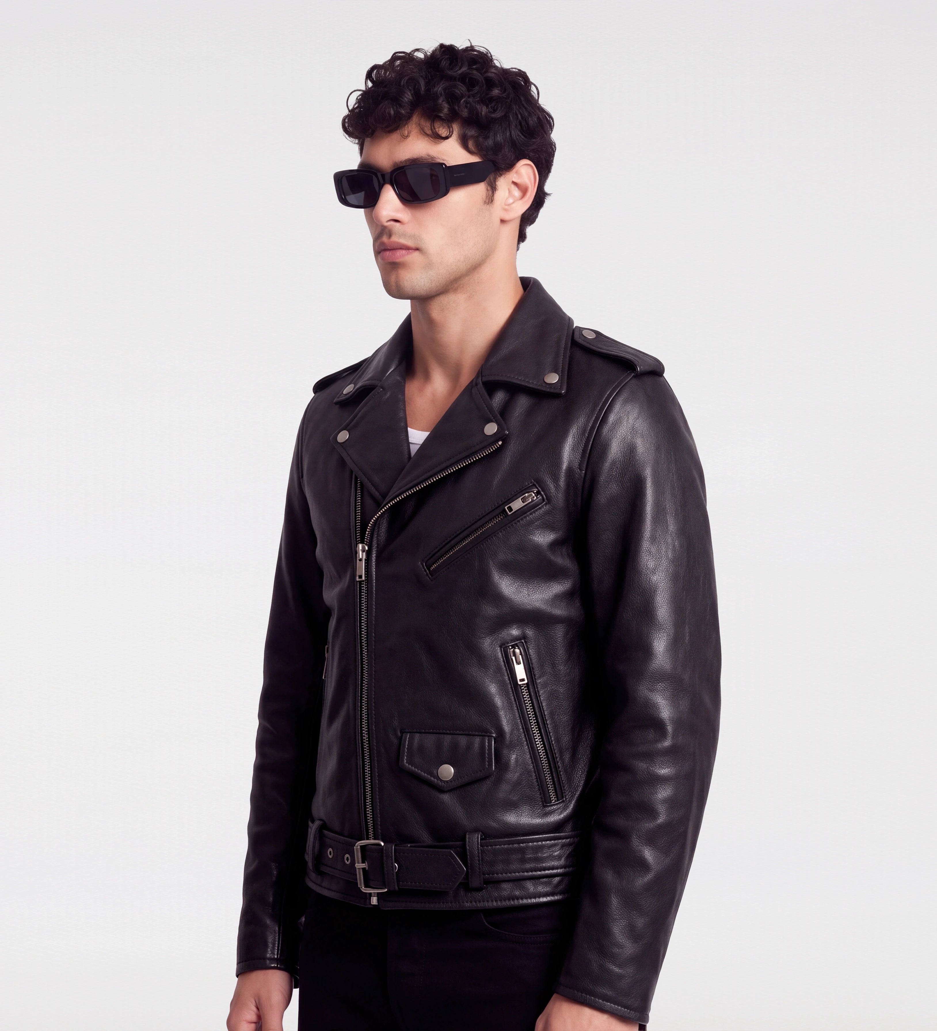 Mens Black Biker Genuine Leather Jacket