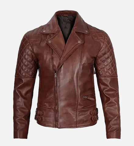 Men's Dark Brown Quilted Asymmetrical Biker Leather Jacket